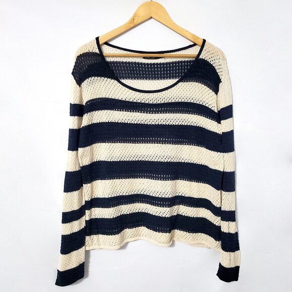 Peruvian Connection Womens Pima Cotton Long Sleeve Mesh Top Size S Stripe Preppy - Picture 1 of 9
